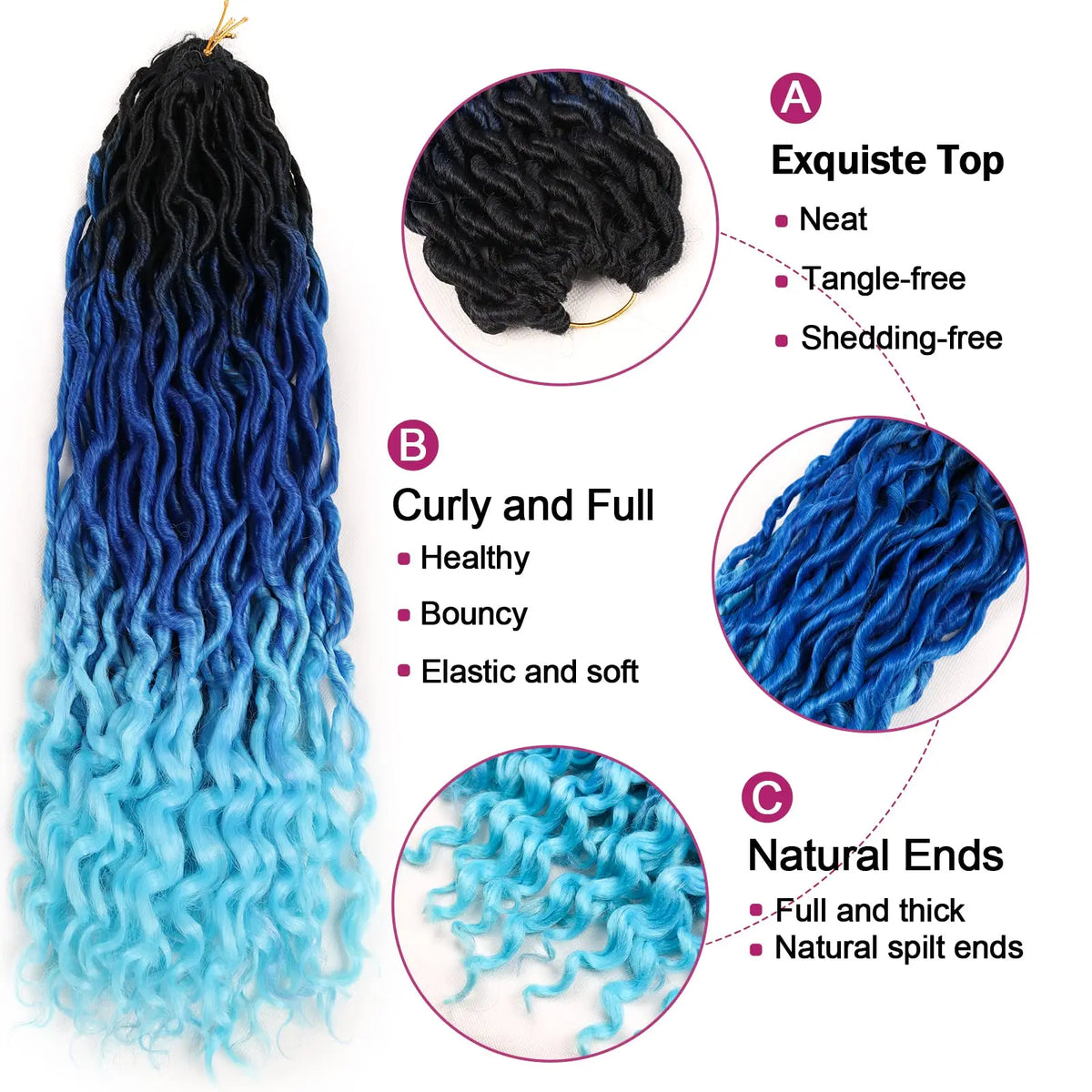 Curly Faux Locs Crochet Hair for Black Women 20In New Goddess Locs Crochet Hair With Curly Ends Ombre Blue Wavy Faux Locs Synthe