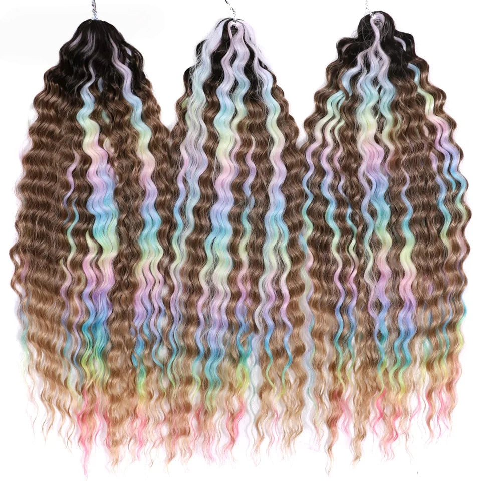 24 Inch Water Wave Crochet Braiding Hair Pink Blonde Synthetic Hair Extensions for Black Women