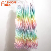 24inch 300g/3pcs Ombre Pink Orange Red Crochet Hair Extensions Total Heat Resistant Synthetic Wavy Braiding Hair