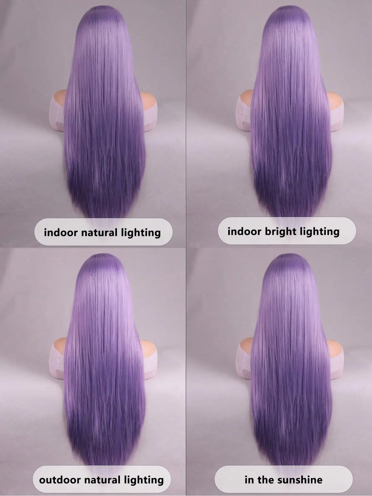 Lavender Wig with Bangs – Long Straight Heat Resistant Synthetic Wig for Women, Daily Wear & Party