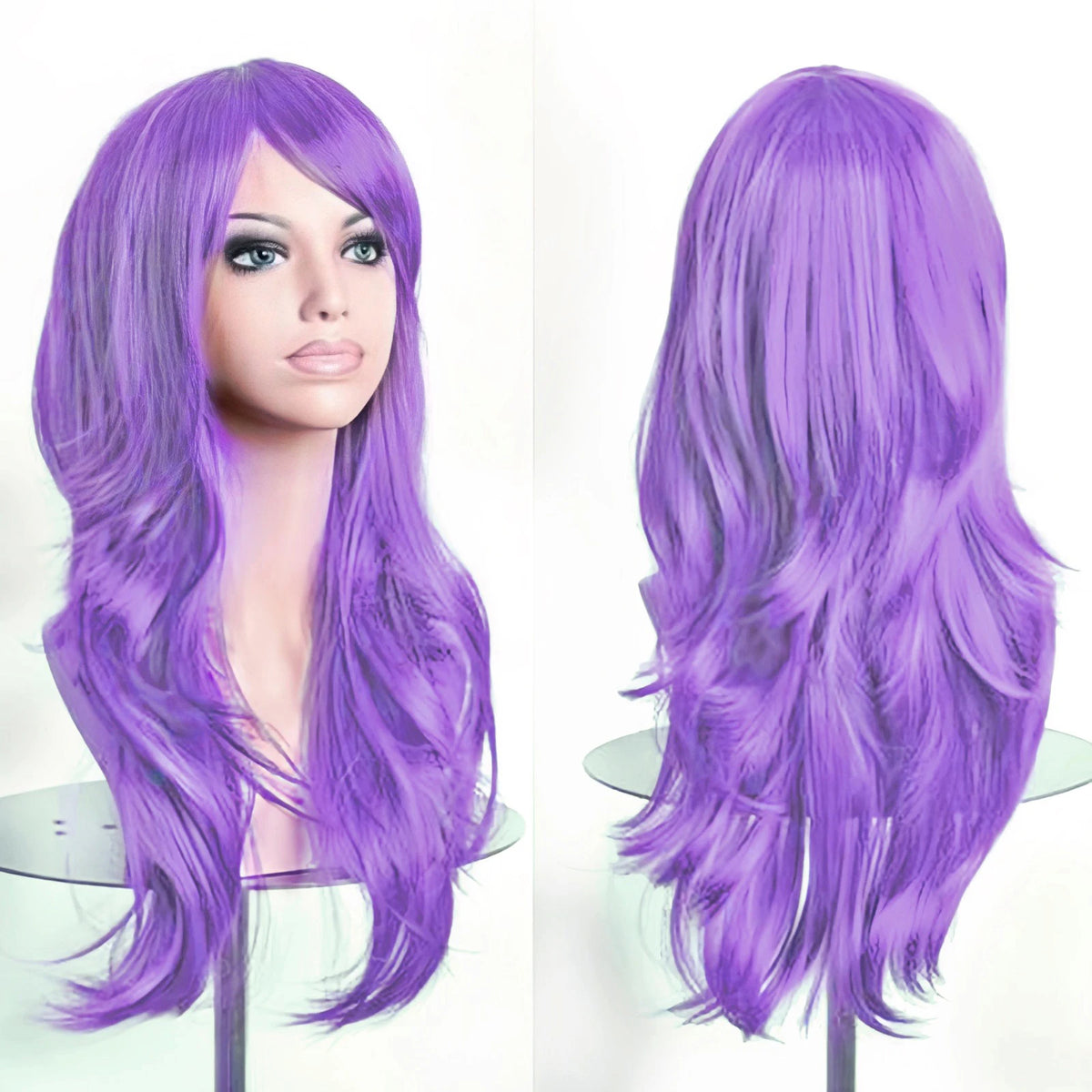 Soowee 70cm Long Synthetic Wigs Pink Purple Cosplay Wig Wavy Halloween Costume Hair Fake Hairpieces for Women
