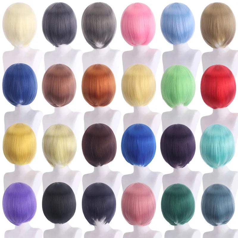 Short Cosplay Bob Wig – Face Contouring Thick Synthetic Hair Wig, Colorful Heat Resistant Fiber Wig