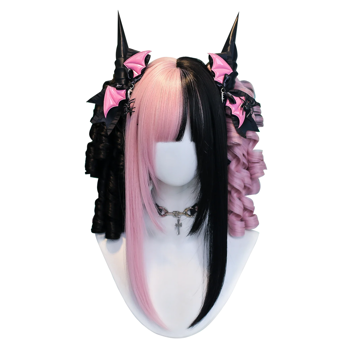 Short Wavy Harajuku Style Cosplay Wig – Black & Pink Synthetic Wig