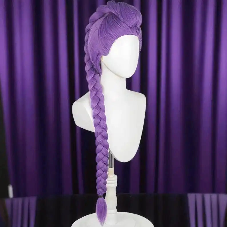 Anime Inspired Purple Braided Ponytail Wig – Long High Ponytail Cosplay Wig with Bangs Synthetic Hair