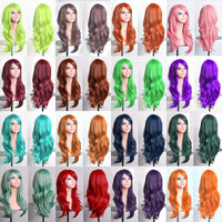 Soowee 70cm Long Synthetic Wigs Pink Purple Cosplay Wig Wavy Halloween Costume Hair Fake Hairpieces for Women