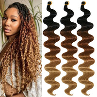 24 Inch Body Wave Braiding Hair French Curl for Goddess Box Braids Crochet Hair Braids Synthetic Hair Extensions（3pcs，T30#）