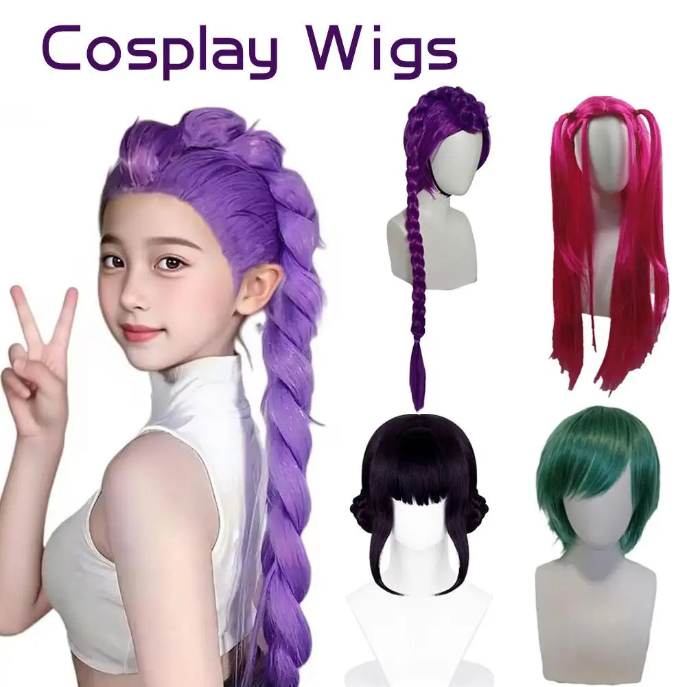 Cosplay Wigs Purple Long Hair Cosplay Wig With Full Head Cover Christmas Party Costume Demon Hunters Anime Prop