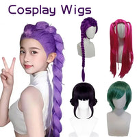 Cosplay Wigs Purple Long Hair Cosplay Wig With Full Head Cover Christmas Party Costume Demon Hunters Anime Prop