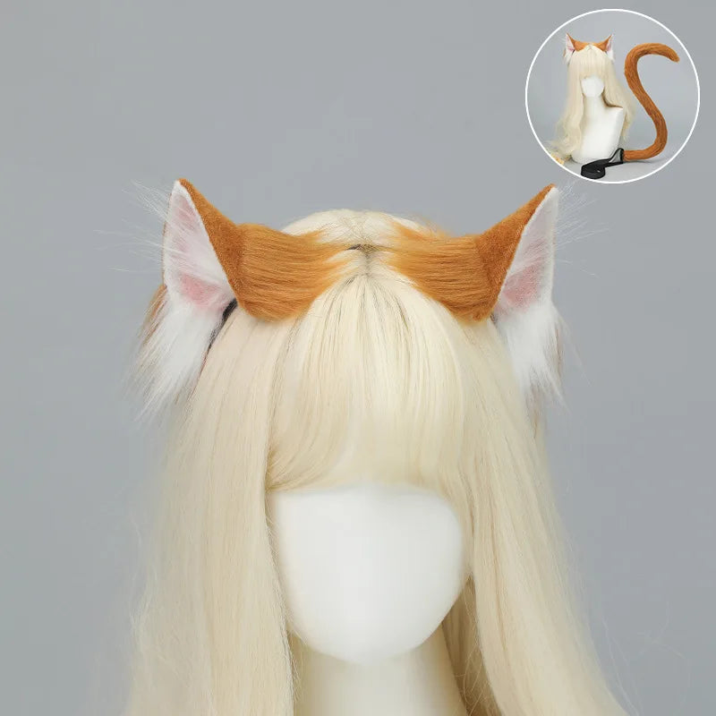 Handmade Plush Cat Ear Headband & Tail Set – Realistic Animal Cosplay Kit for Anime, Halloween & Furry Events
