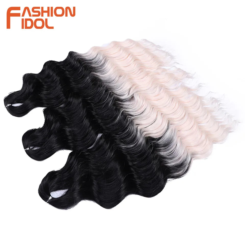 24 Inch Synthetic Hair Water Wave Braiding Hair Extensions Ombre Blonde Deep Wave Afro Curl Twist Crochet Hair for Women