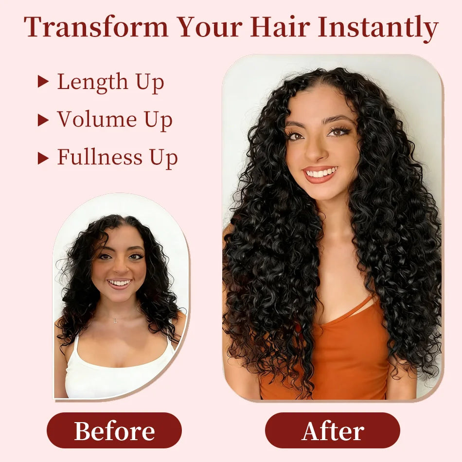 Curly Water Wave Human Hair Clip-Ins – 7 Pieces