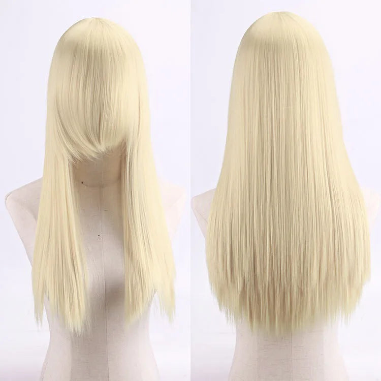 Cosplay Synthetic Wig 60cm Long Straight Curly Hairpiece Thickened High Temp Fiber Rainbow Color Rose Cap Party Halloween