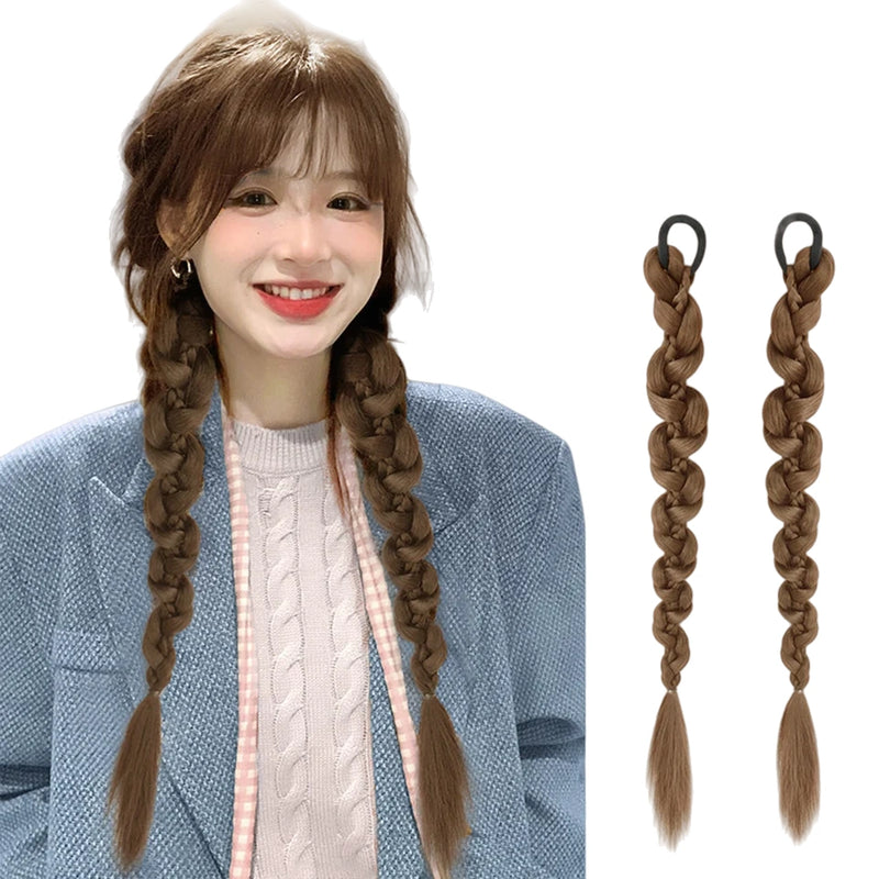 LM Synthetic Bubble Twist Ponytail High Elastic Wig Woman Hair Side Natural Lantern Braid Black Hous tail Hairpiece