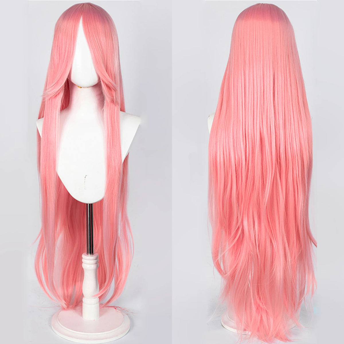 100cm Long Straight Synthetic Wig with Bangs – Pink Purple Cosplay Wig for Women