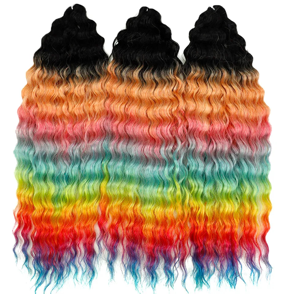 24 Inch Water Wave Crochet Braiding Hair Pink Blonde Synthetic Hair Extensions for Black Women