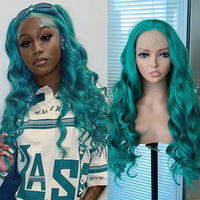 Emerald Green Lace Front Wig – Long Wavy Synthetic Wig for Women Heat Resistant Daily & Cosplay Wear