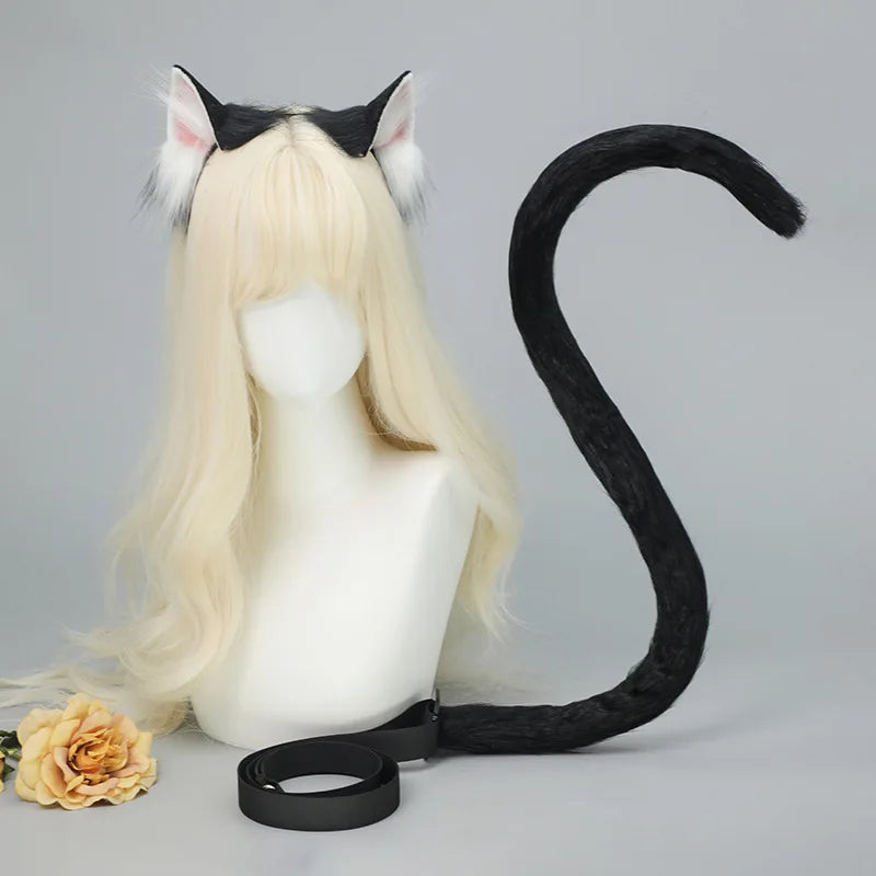 Handmade Plush Cat Ear Headband & Tail Set – Realistic Animal Cosplay Kit for Anime, Halloween & Furry Events