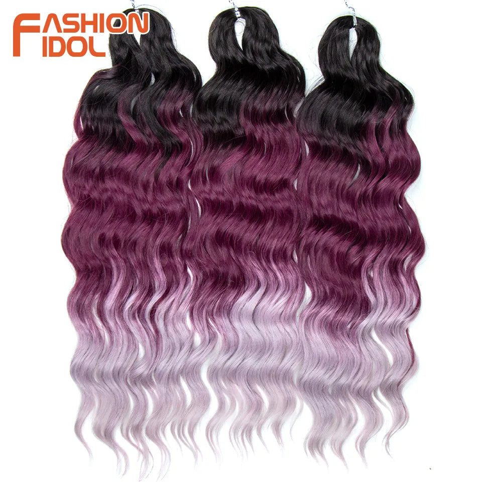 24 Inch Synthetic Hair Water Wave Braiding Hair Extensions Ombre Blonde Deep Wave Afro Curl Twist Crochet Hair for Women