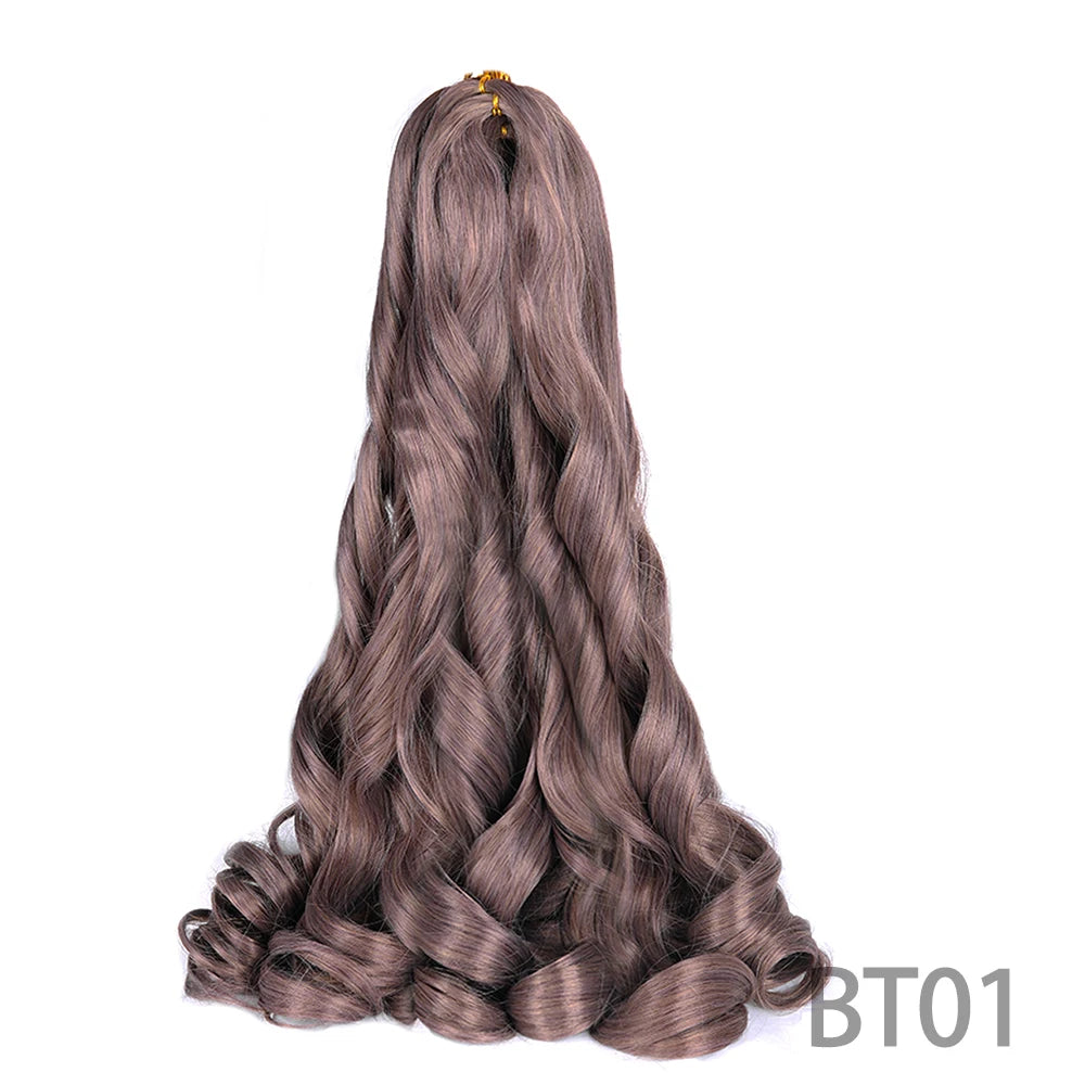 1B/Pink 24" Synthetic French Curly Braiding Hair Pre Stretched Loose Wavy Spiral Curl Crochet Braids Hair Extensions for Women