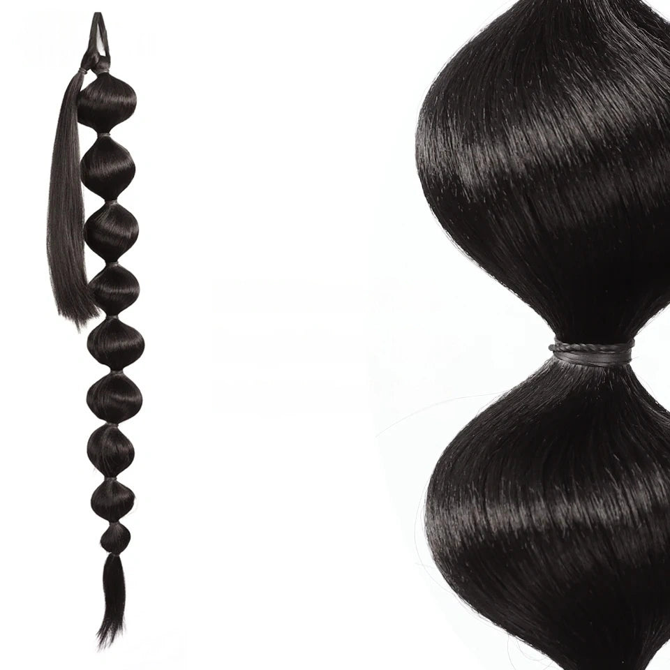 Synthetic Bubble Ponytail Wrap-Around Lantern Hair Extension – Long Afro Bubble Braids, Black & Brown
