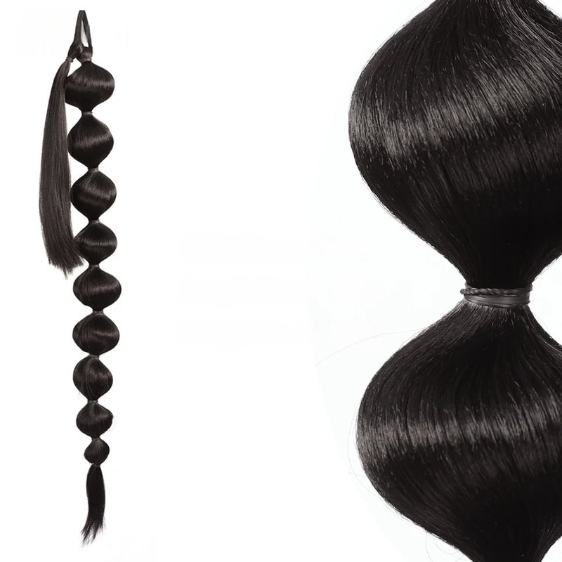 Synthetic Bubble Ponytail Wrap-Around Lantern Hair Extension – Long Afro Bubble Braids, Black & Brown