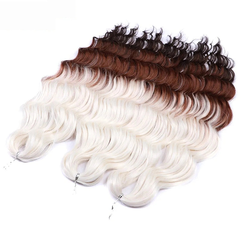 Water Wave Ombre Blonde Braiding Hair Extensions – Deep Wave Afro Curl Crochet for Women