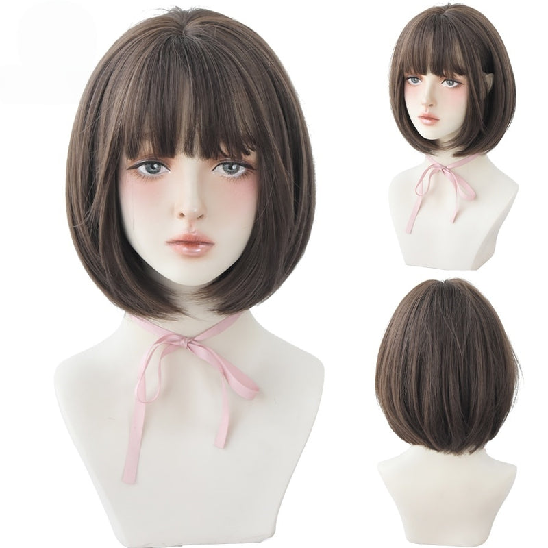 Short Black Bob Wig with Bangs – Synthetic Heat-Resistant Daily Wear Wig