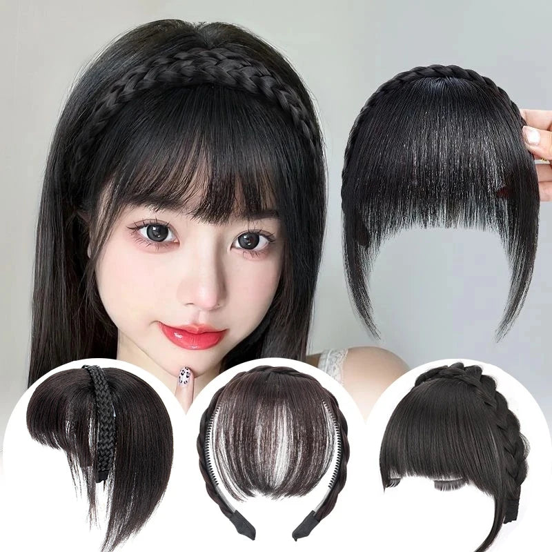 Clip-In Bangs Headband – Synthetic Fake Fringe Hair Extension with Invisible Natural Clips for Women
