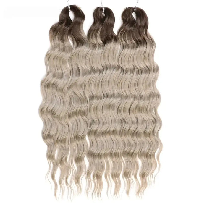 3 Pack Synthetic Loose Deep Wave Braiding Hair Extensions 24 Inch Deep Curly Twist Crochet Braid Hair Ombre Blonde Brown