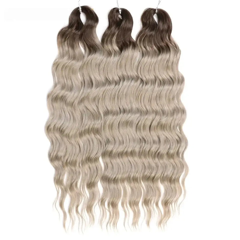 3 Pack Synthetic Loose Deep Wave Braiding Hair Extensions 24 Inch Deep Curly Twist Crochet Braid Hair Ombre Blonde Brown
