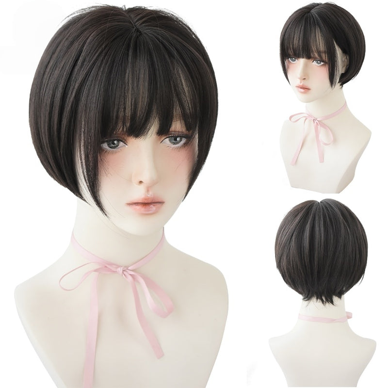 Short Black Bob Wig with Bangs – Synthetic Heat-Resistant Daily Wear Wig