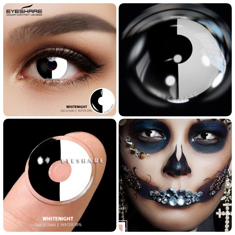 EYESHARE Halloween Color Contact Lenses Yearly Eye Contacts 1 Pair Cosplay Colored Lenses for Eyes Black Lenses White Lenses