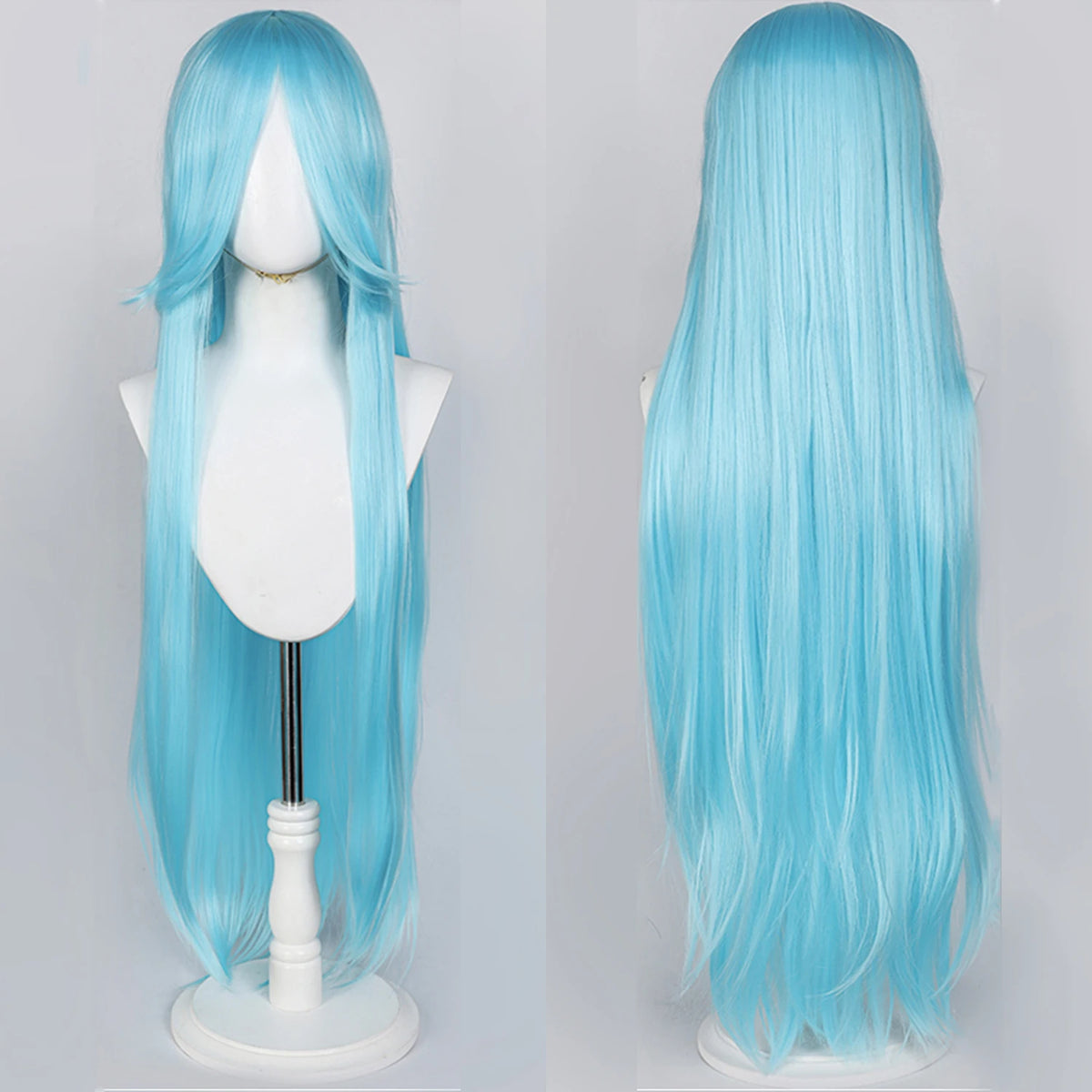 100cm Long Straight Synthetic Wig with Bangs – Pink Purple Cosplay Wig for Women