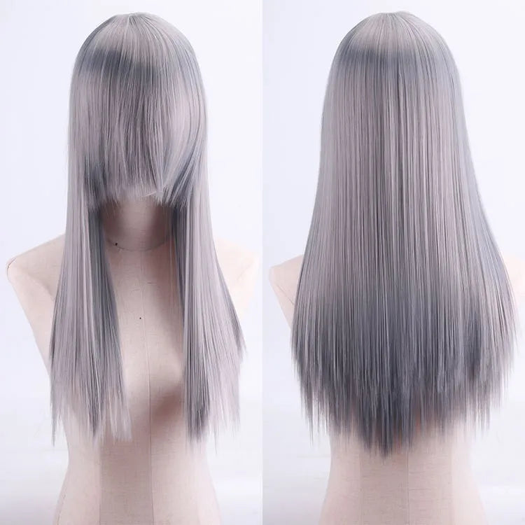Cosplay Synthetic Wig 60cm Long Straight Curly Hairpiece Thickened High Temp Fiber Rainbow Color Rose Cap Party Halloween