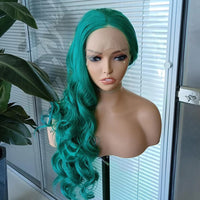 Emerald Green Lace Front Wig – Long Wavy Synthetic Wig for Women Heat Resistant Daily & Cosplay Wear