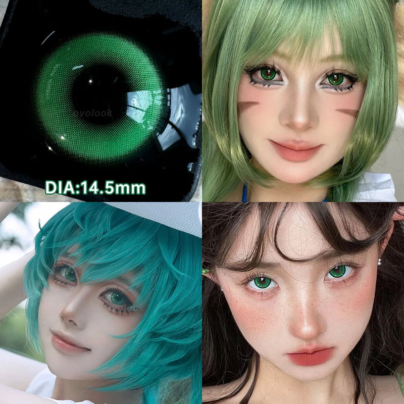 OVOLOOK-1 Pair Halloween Contact Lenses Beauty Eye Color Lenses Cosplay Pupils Myopia Lens with Prescription Natural Blue Lens