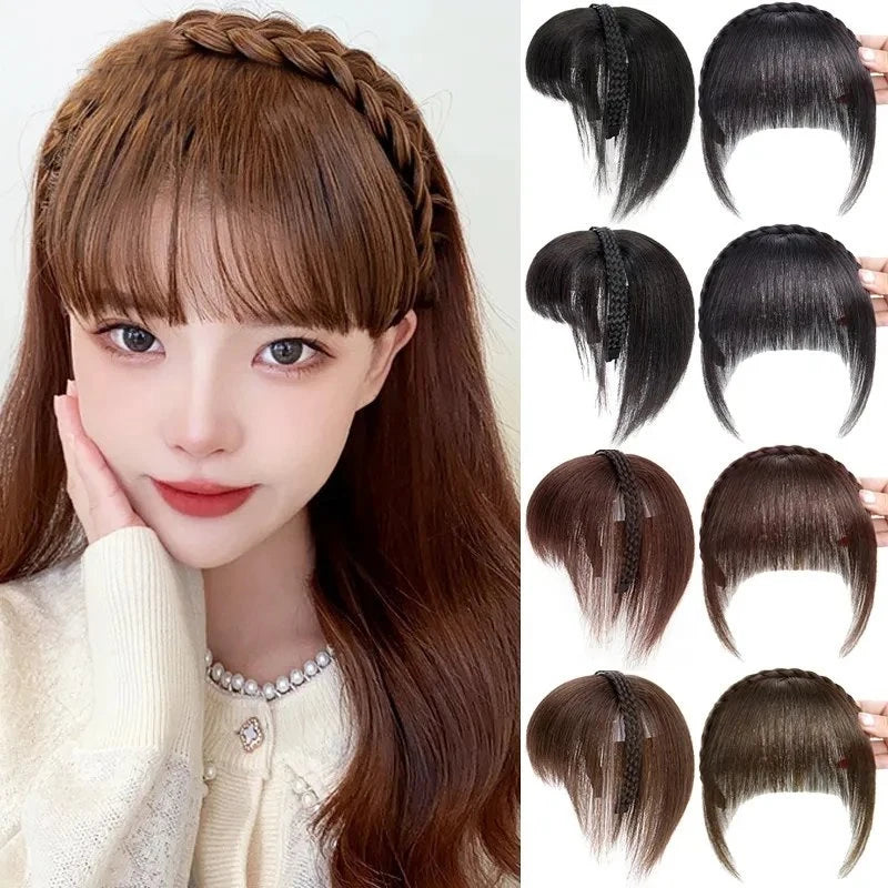 Clip-In Bangs Headband – Synthetic Fake Fringe Hair Extension with Invisible Natural Clips for Women