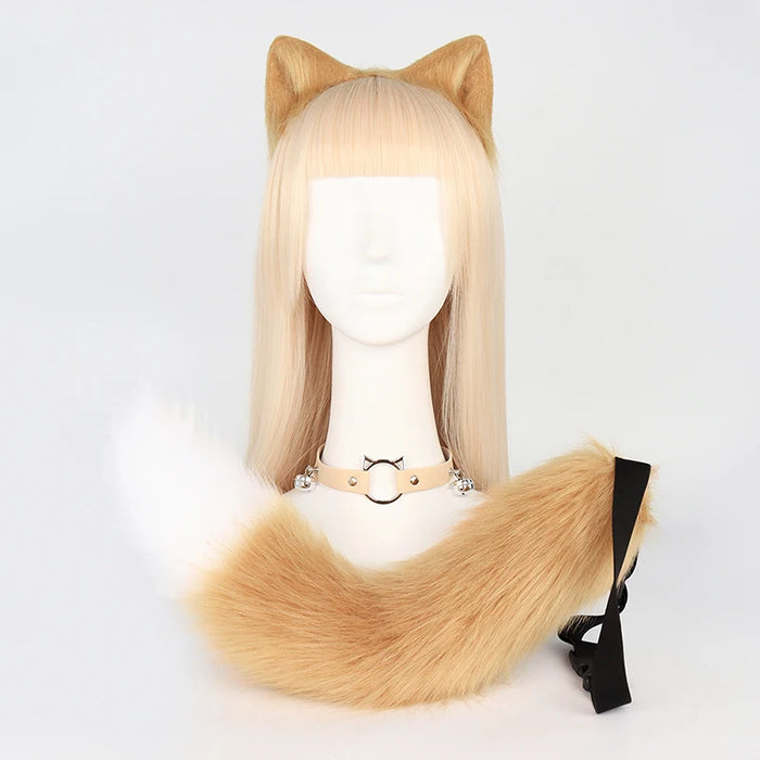 3pcs Cute Fox Ears Wolf Ears HairBand+Plush Tail +Bell Collar for Performance Halloween Costume Accessories Dress up