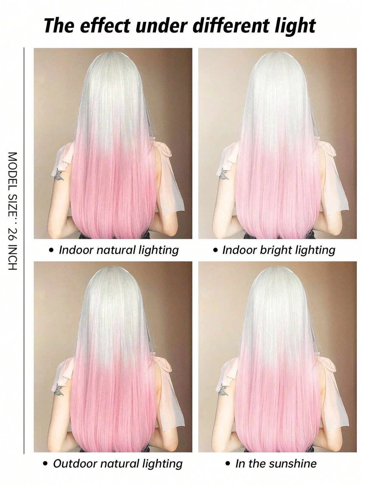 Ombre Light Pink Blonde Long Straight Wig Synthetic Colorful Lolita Cosplay Hair Wigs with Bangs for Women Heat Resistant