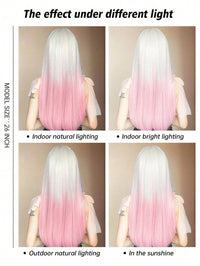 Ombre Light Pink Blonde Long Straight Wig Synthetic Colorful Lolita Cosplay Hair Wigs with Bangs for Women Heat Resistant