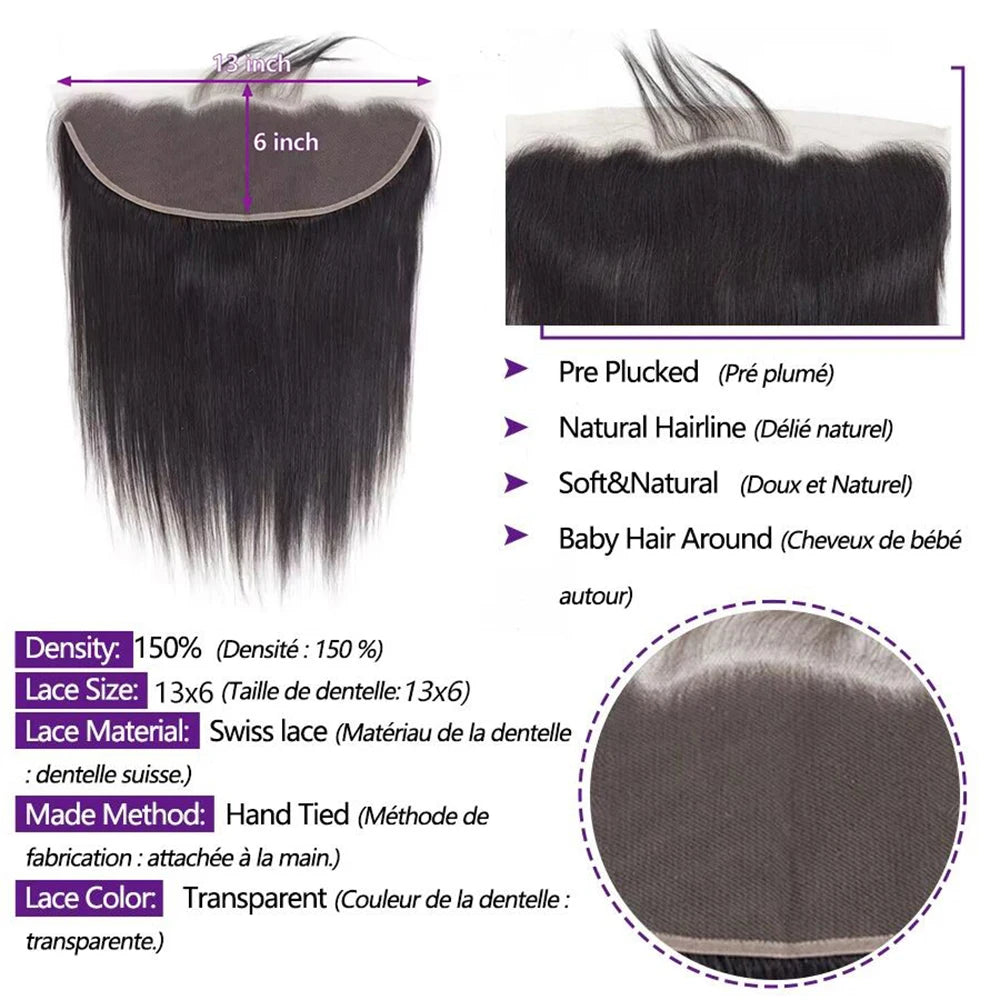 Straight 13×6 Human Hair Lace Frontal Closure Only