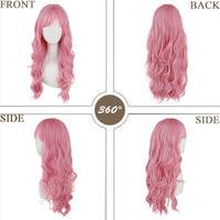 28 Inch Long Pink Wavy Synthetic Wig – Curly Cosplay Wig for Women