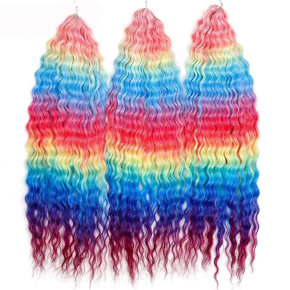24 Inch Water Wave Crochet Braiding Hair Pink Blonde Synthetic Hair Extensions for Black Women