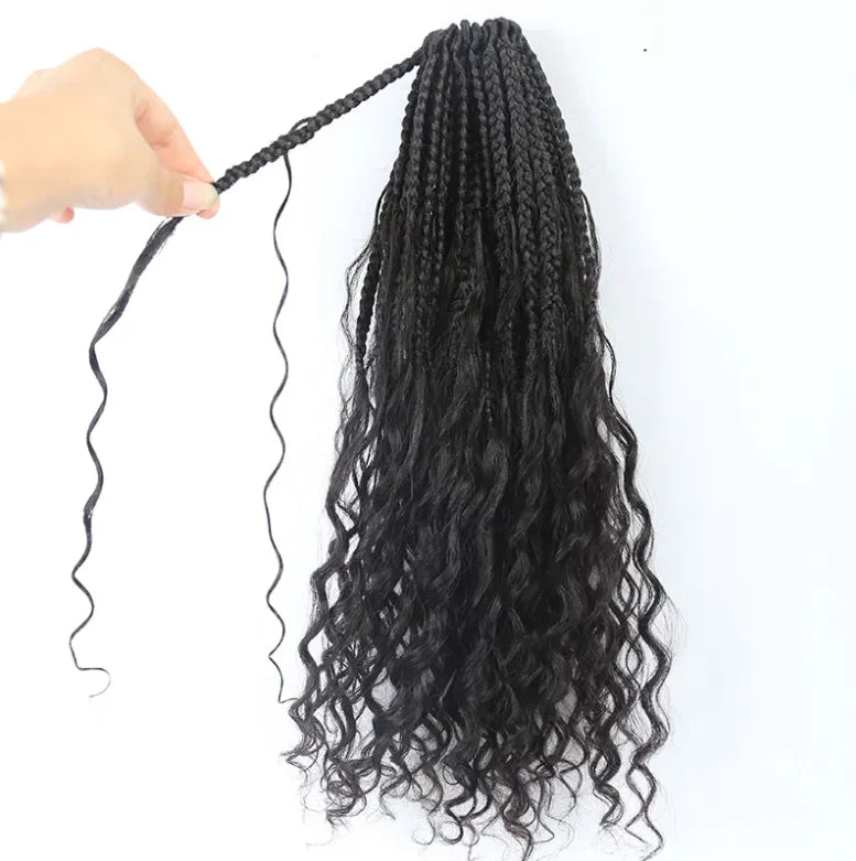 Boho Box Braids with Human Hair Curls – Pre-Looped