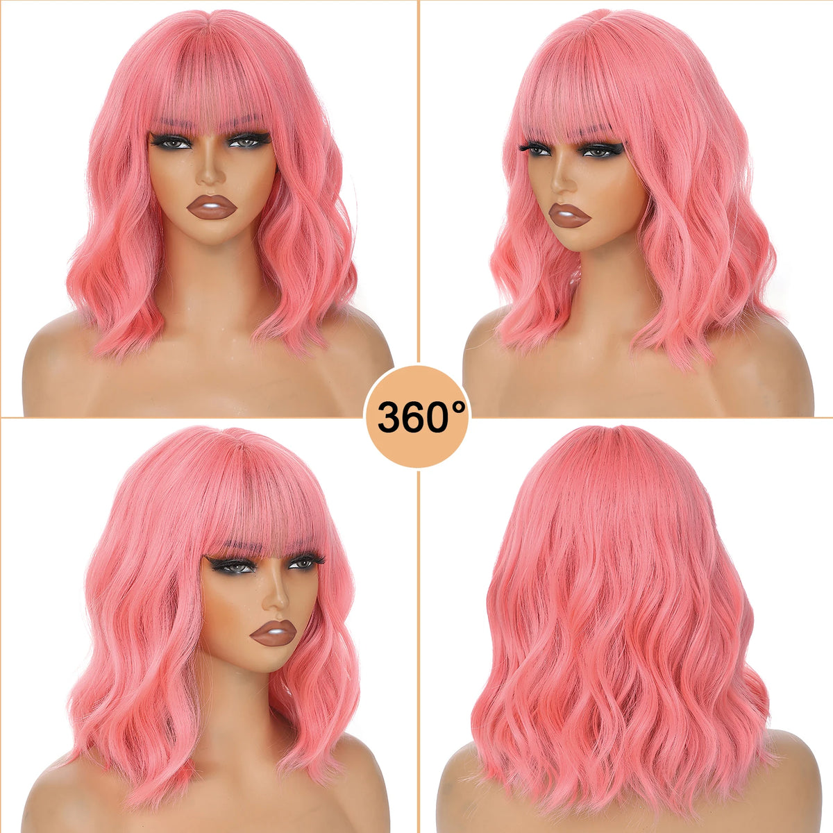 14inch Short Wavy Bob Synthetic Wig with Air Bangs Heat Resistance Shoulder Length Curled Wigs for Daily Use Cosplay for Women