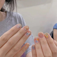 10pcs Sweet Cute Press-On Nails – Blue Nude Short Round Cat Eye False Nails with Butterfly, Shiny Summer Set