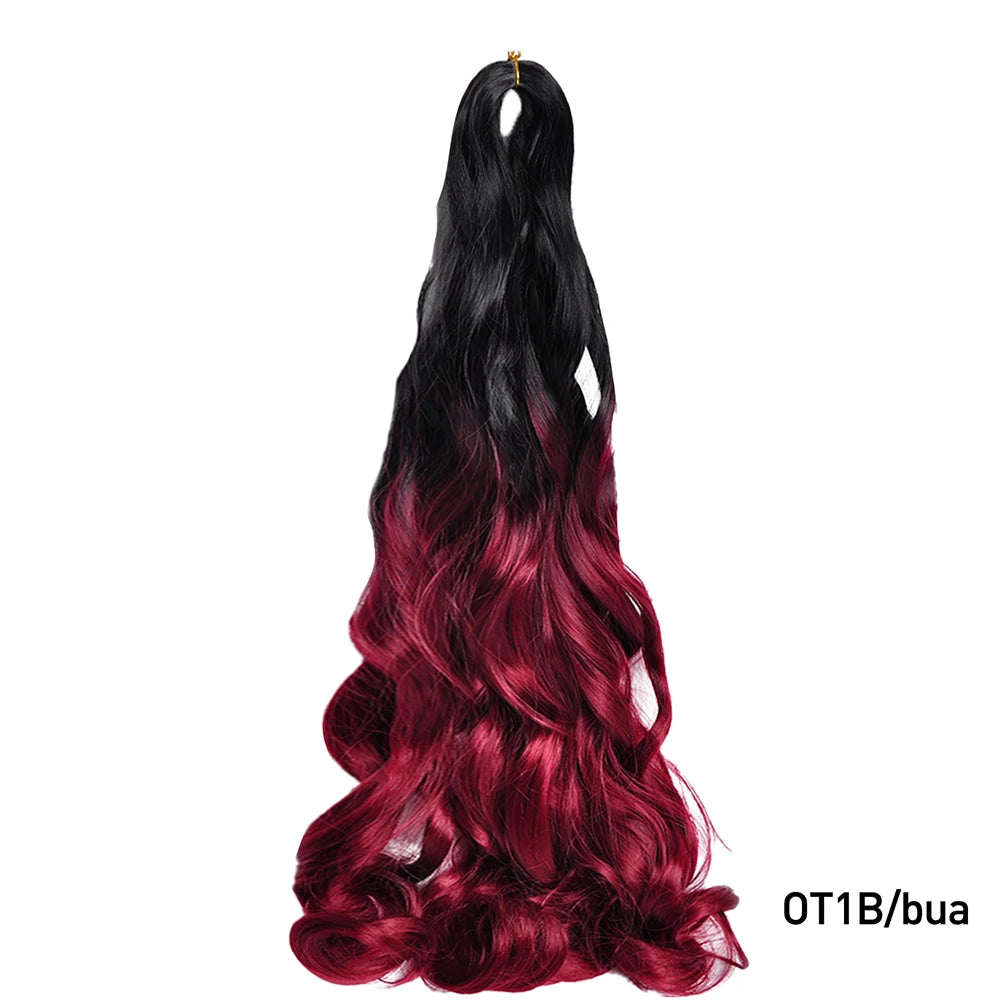 1B/Pink 24" Synthetic French Curly Braiding Hair Pre Stretched Loose Wavy Spiral Curl Crochet Braids Hair Extensions for Women
