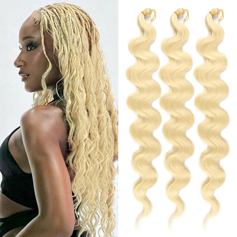24 Inch Body Wave Braiding Hair French Curl for Goddess Box Braids Crochet Hair Braids Synthetic Hair Extensions（3pcs，T30#）