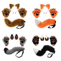 Kawaii Fox Ears & Plush Tail with Cute Paw Set – Soft Anime-Style Cosplay Accessories Kemonomimi Set