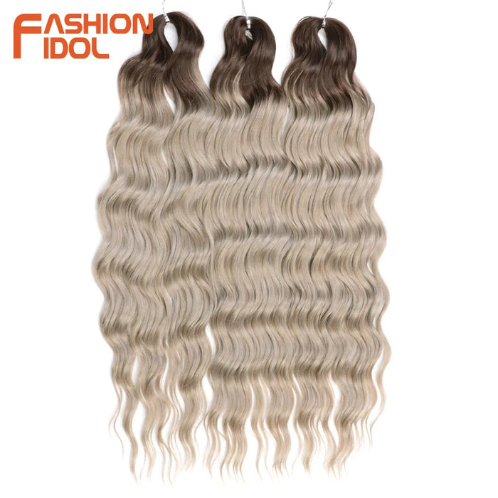 24 Inch Synthetic Hair Water Wave Braiding Hair Extensions Ombre Blonde Deep Wave Afro Curl Twist Crochet Hair for Women